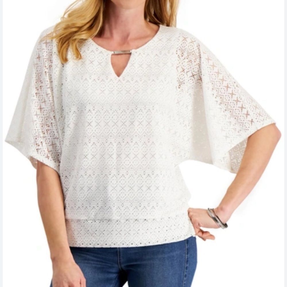 JM Collection Eyelet Poncho Pullover Top M